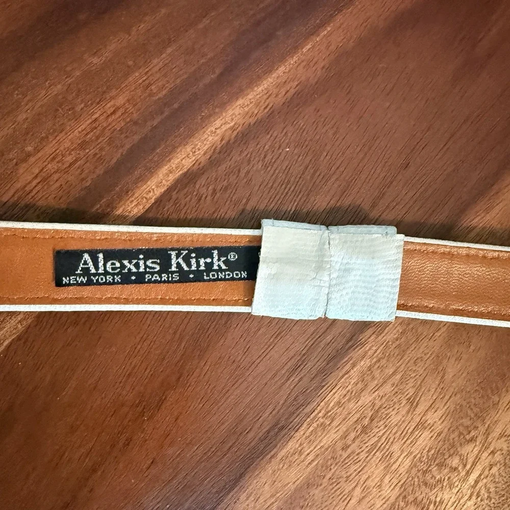 Vtg Alexis Kirk Snakeskin Leather Belt White Mixed Metal 